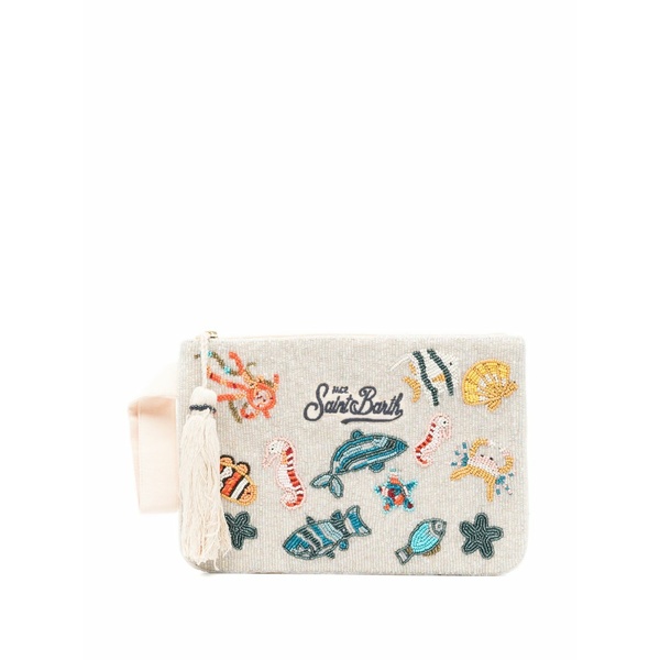 エムシーツーセイントバース レディース クラッチペダル御徒面子 御徒面子 Bead-embellished tassel-detail clutch bag Neutrals