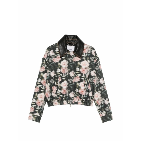 二分の一男の子 レディース 上衣＆上衣 アウター Floral-print leather-collar bomber jacket Black