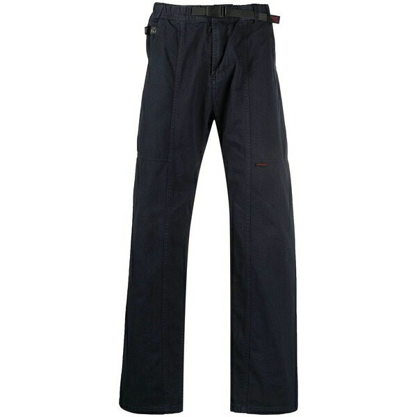 グラミチ メンズ 心地よいズボン下 ボトムス Belted straight-leg trousers Blue