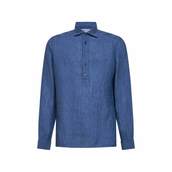 ディーフォーポイントゼロ メンズ スポーツシャツ トップス Button-placket long-sleeve polo shirt Blue