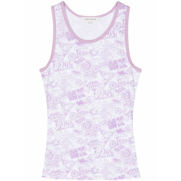 住み家 稲荷 レディース カットソー トップス Logo-print cotton tank top Purple