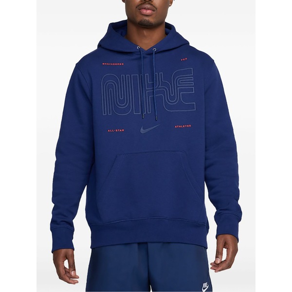 ナイキ メンズ パーカー・スウェットシャツ アウター Club logo-print hoodie Blue