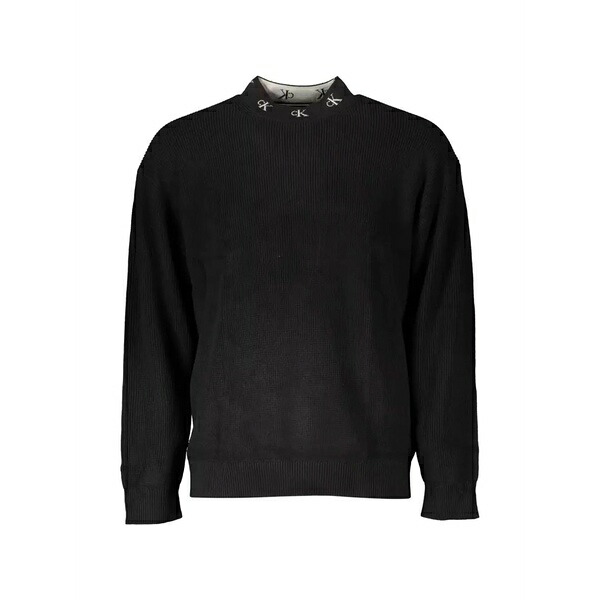 カルバンクライン メンズ 編み物\u0026スウェーター アウター Ribbed-knit logo-neckline sweater Black