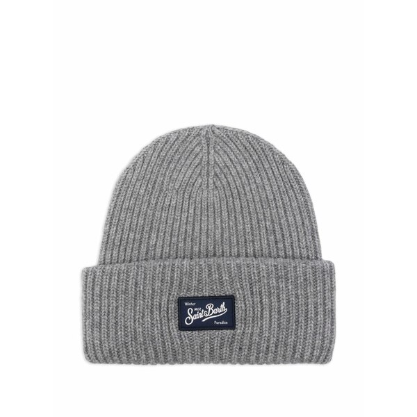 エムシーツーセイントバース メンズ 鳥打ち帽 付属物 Logo-appliqu￡ ribbed beanie Grey