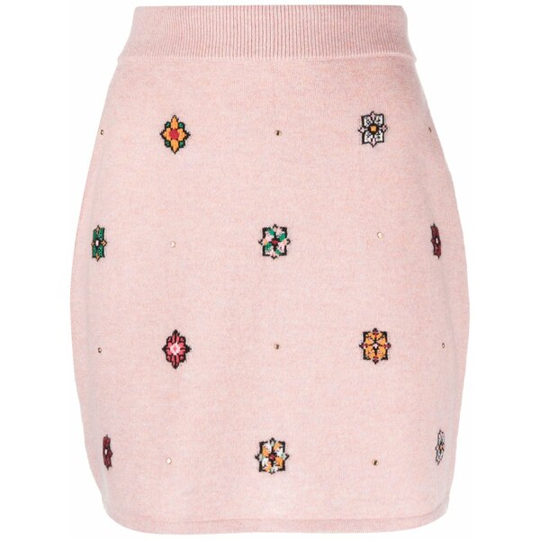 バリー レディース スコート ボトムス Floral-motif cashmere-cotton straight skirt  Pink