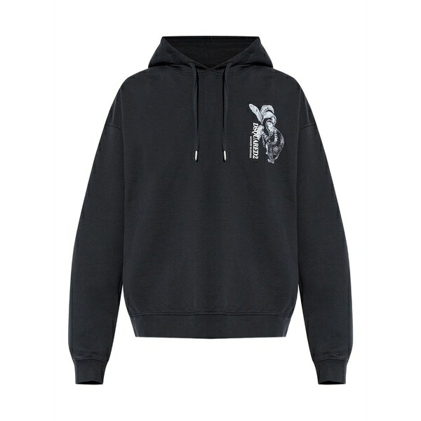 ディースクエアード メンズ パーカー・スウェットシャツ アウター Graphic hooded sweatshirt Black