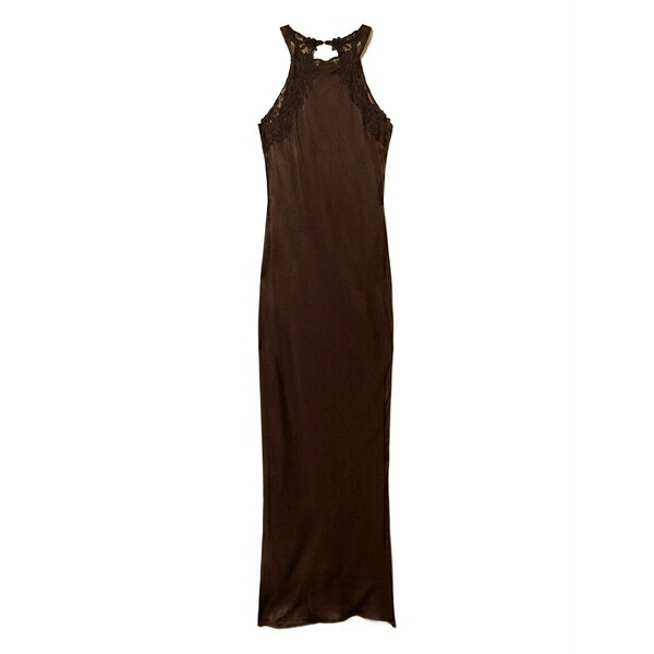 ツインセット レディース ワンピース トップス Lace-insert maxi dress Brown|asty