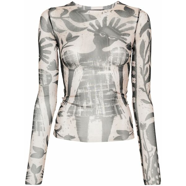 ボッター レディース ティーシャツ トップス Graphic-print mesh t-shirt Neutrals