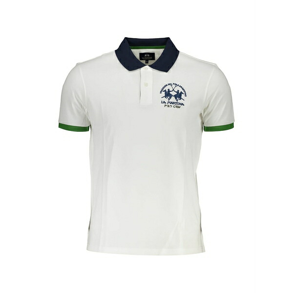 ラ マルティーナ メンズ スポーツシャツ トップス Logo-embroidered contrast-trim polo shirt White