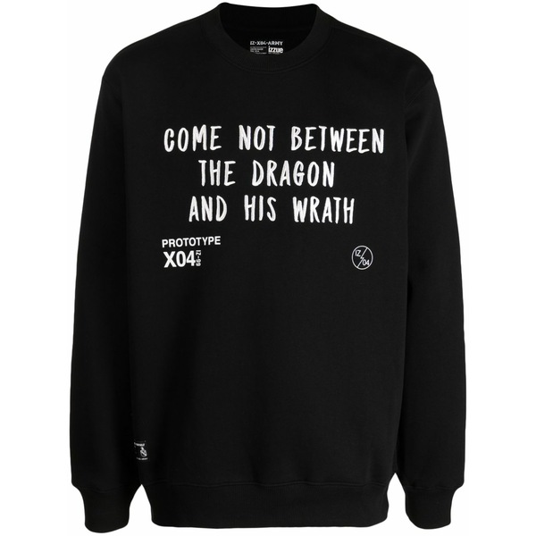 イズエ メンズ パーカー・スウェットシャツ アウター Slogan-embroidered crew-neck sweatshirt Black