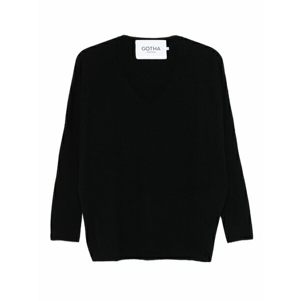 ゴータ レディース 編み物\u0026ティーシャツ アウター Ribbed v-neck sweater Black