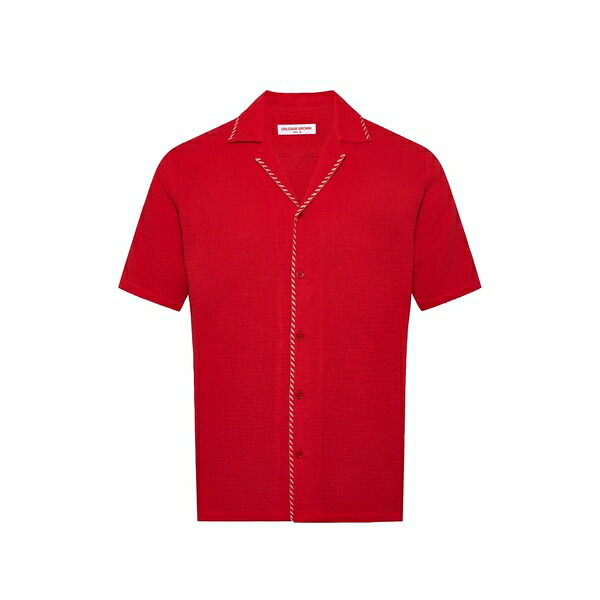 オール赤ちょうちん 赤銅色 メンズ プルオーバー トップス Maitan edge stitch shirt Red