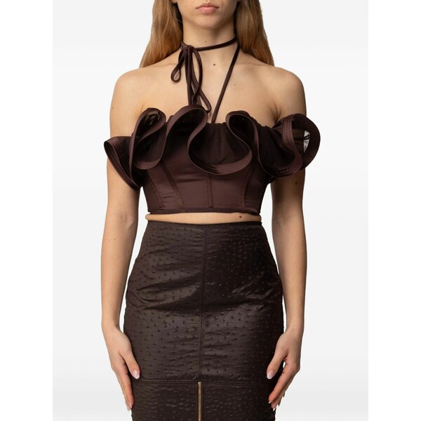 エリザベスフランキ レディース カットソー トップス Ruffled-trim corset top Brown