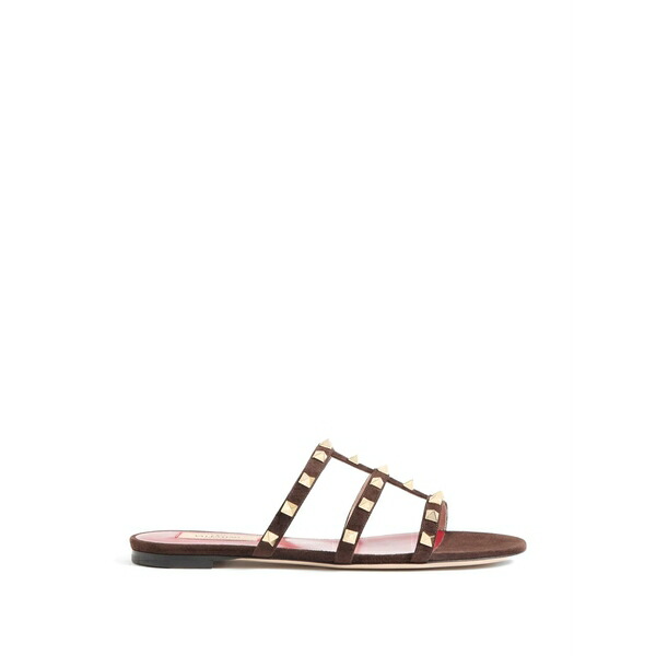 ヴァレンティノ ガラヴァーニ レディース サンダル シューズ Rockstud slide sandals in suede 05mm Brown｜asty