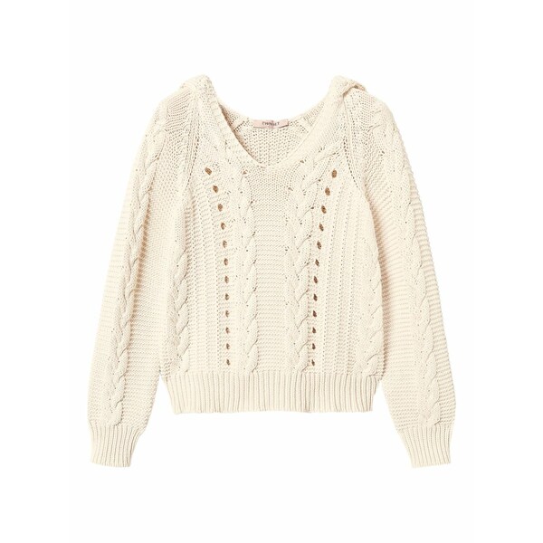 ツイン書き割り レディース 編み物\u0026ティーシャツ アウター Cable-knit hoodie Neutrals