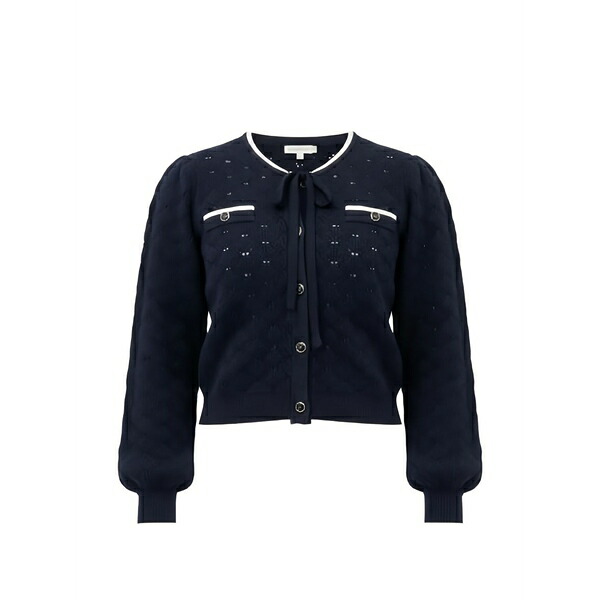 ツイン書き割り レディース ジレー アウター Bow embellished cardigan Blue