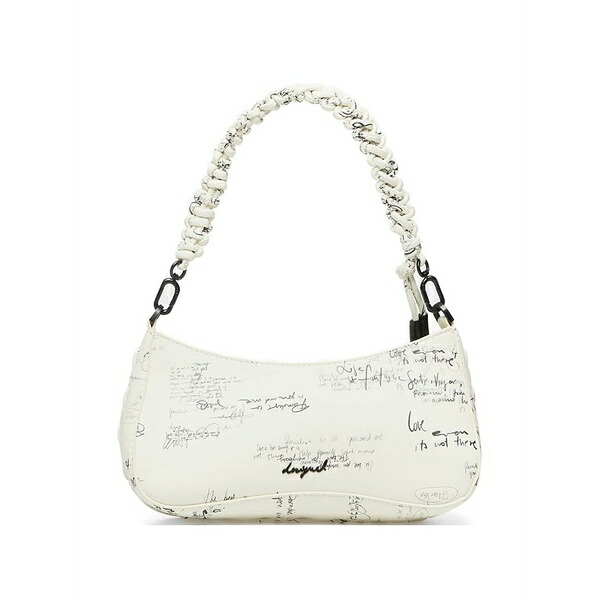 デジグアル レディース ショルダーバッグ 御徒面子 Small script-print woven backpack White