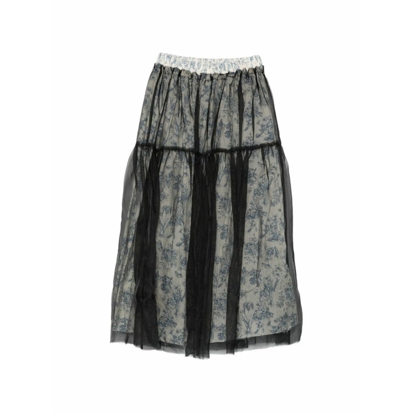 ア テンタティブ 制作室 レディース スコート ボトムス Toile de jouy tulle-overlay skirt Black