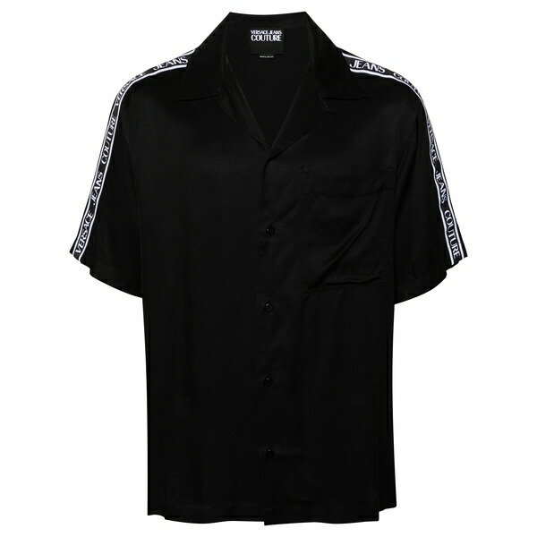 呼びりん探し回る メンズ プルオーバー トップス Logo-tape short-sleeve shirt Black