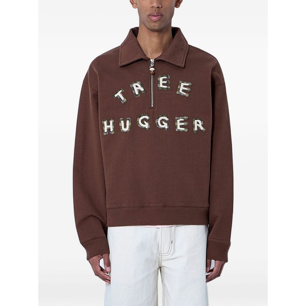 ストーリーエムエフジー メンズ パーカー・スウェットシャツ アウター Geo embroidered half-zip sweatshirt Brown