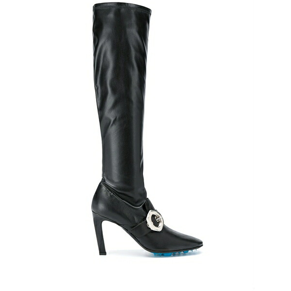オフホワイト レディース ブーツ シューズ Buckle-detail over-the-knee boots Black|asty