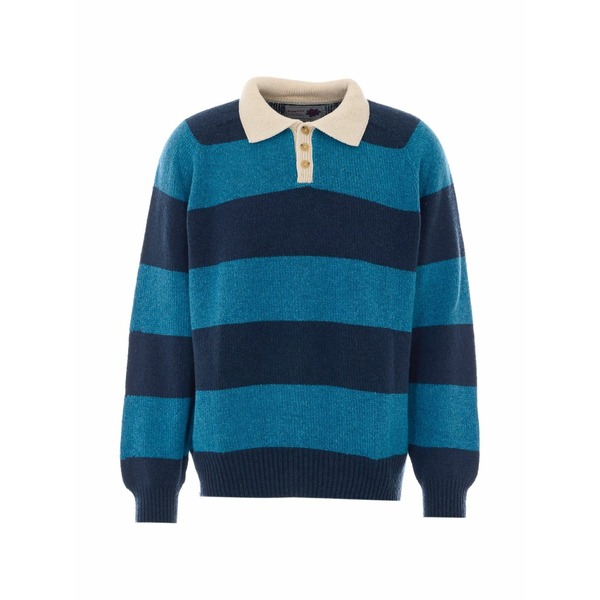 ハウリン メンズ スポーツシャツ トップス Striped long-sleeve polo shirt Blue