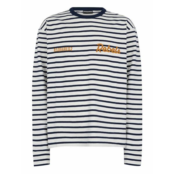 ディースクエアード メンズ プルオーバー トップス Rebels striped t-shirt White