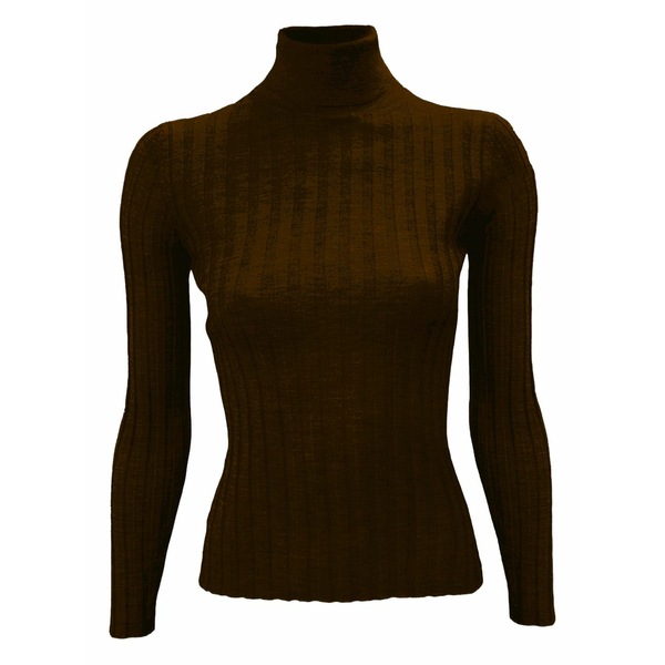 ラ サクラ色 レディース 編み物\u0026スウェーター アウター Turtleneck ribbed sweater Brown