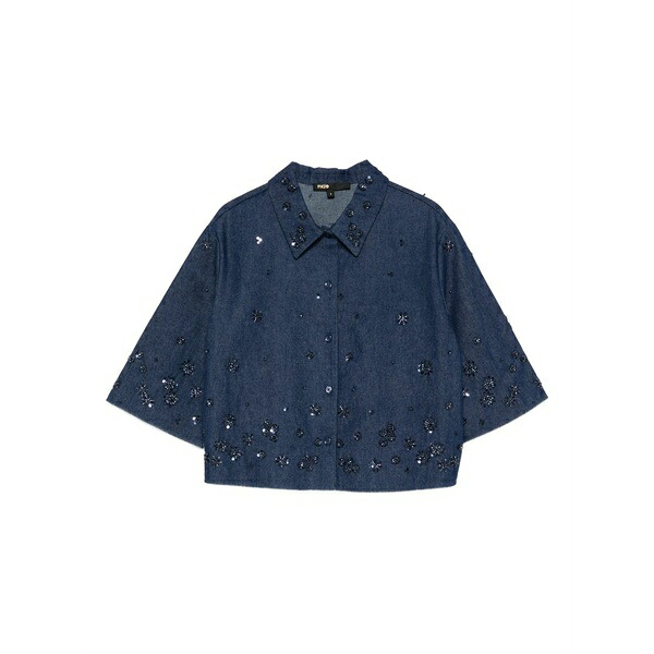 マージュ レディース プルオーバー トップス Embellished buttoned cotton shirt Blue