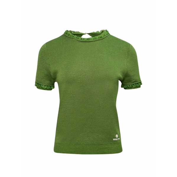 シュシュ/火箸 レディース 編み物\u0026スウェーター アウター Ruffled short-sleeve jumper Green