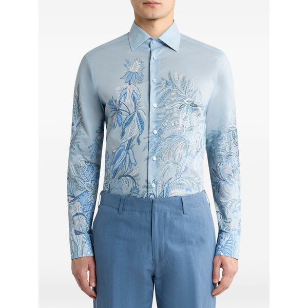 エトロ メンズ プルオーバー トップス Floral-print cotton shirt Blue