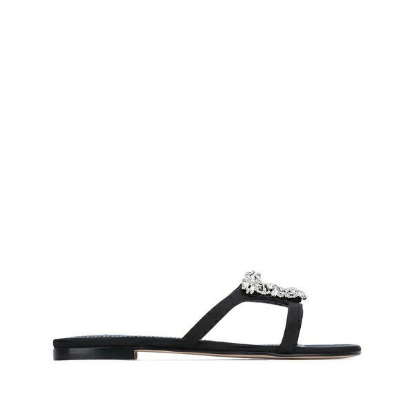マノロブラニク レディース サンダル シューズ Trinamu crystal-embellished satin flat sandals Black