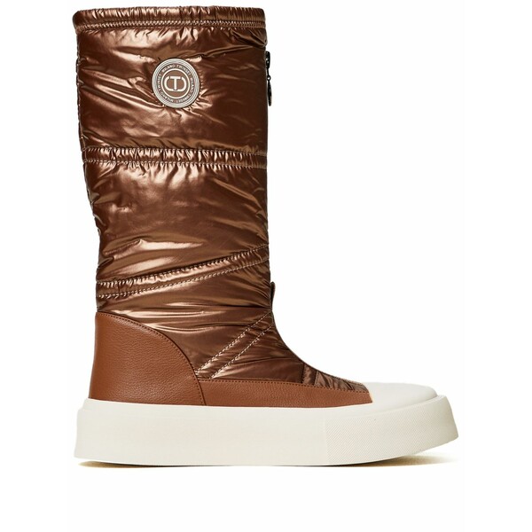 ツイン書き割り レディース ブーツ シューズ Logo-appliqu￡ padded boots Brown