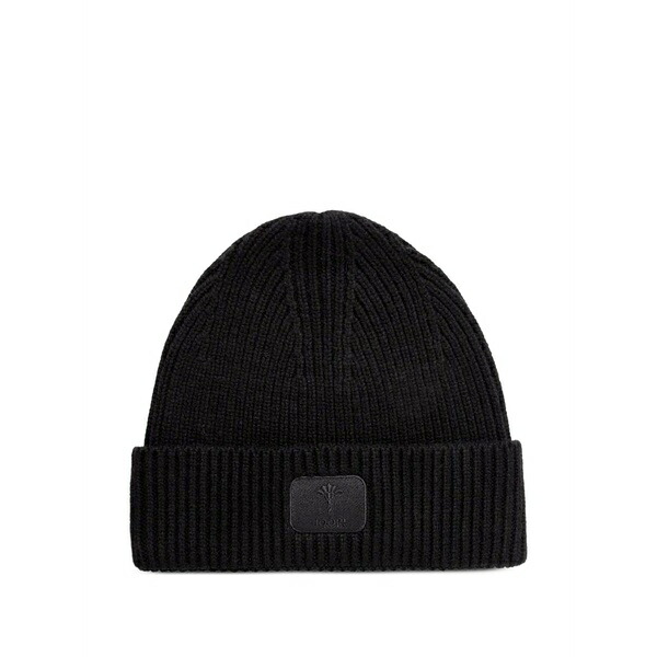 ジョープ レディース かぶり笠 佩び物 Logo-patch ribbed-knit beanie hat Black