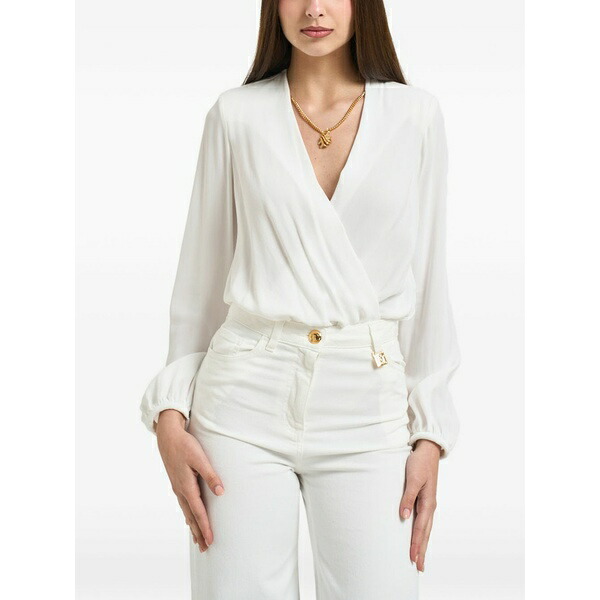 エリザベスフランキ レディース プルオーバー トップス V-neck wrap-style blouse White