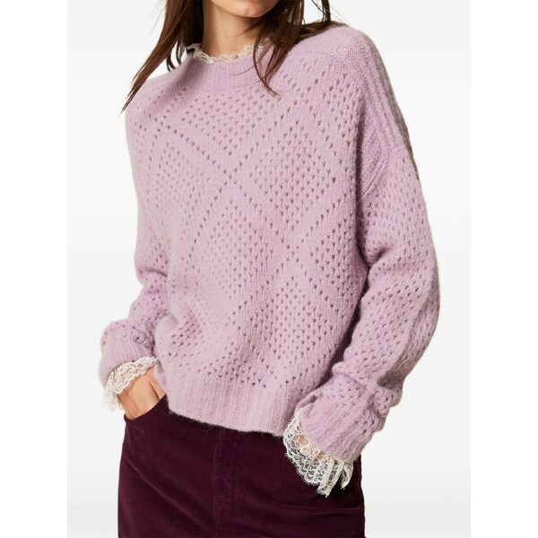 ツイン書き割り レディース 編み物\u0026ティーシャツ アウター Diamond pattern sweater Purple