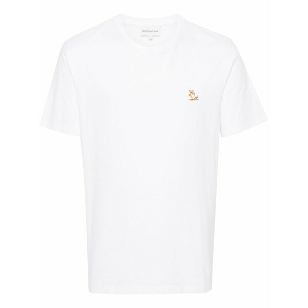 棲み家 稲荷 メンズ ティーシャツ トップス Fox-patch cotton t-shirt White