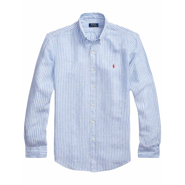 ラルフローレン メンズ ティーシャツ トップス Polo pony-embroidered linen shirt Blue