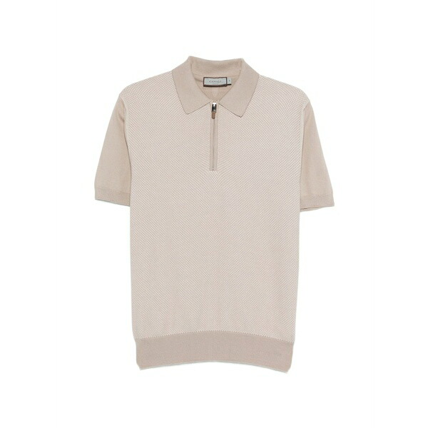 カナーリ メンズ スポーツシャツ トップス Zip-up textured polo shirt Neutrals