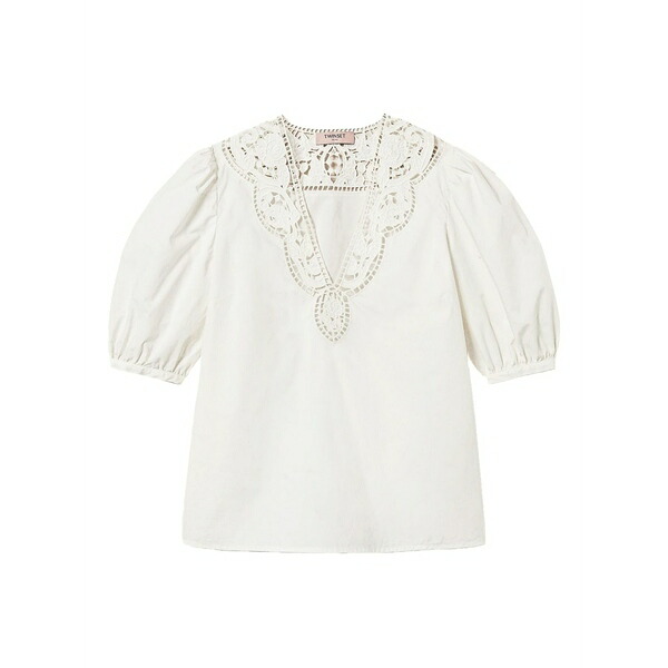 ツイン仕掛ける レディース プルオーバー トップス Broderie-anglaise blouse White