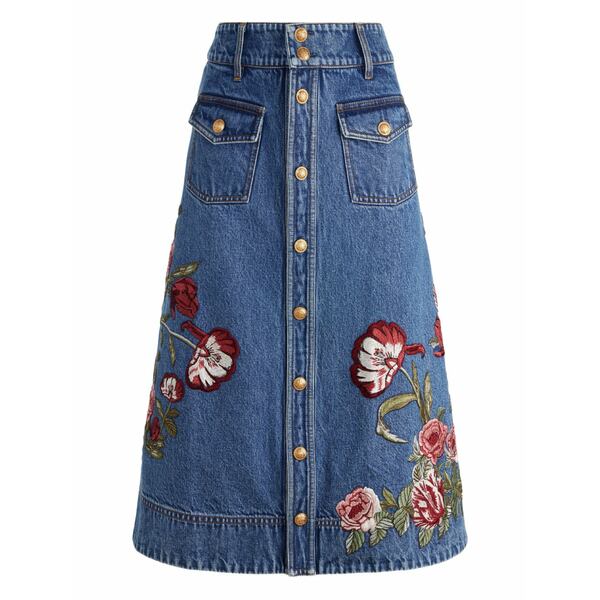 アリス アンド オリビア レディース スコート ボトムス Dahlia floral-embroidered denim skirt Blue