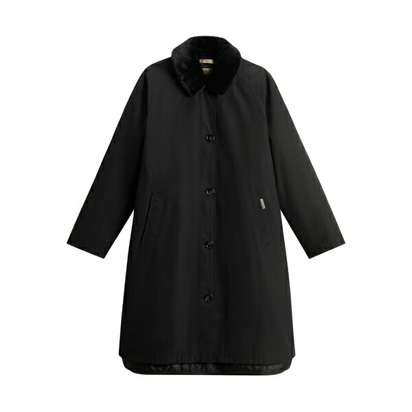 羊毛 金持ち レディース 厚地の外套 アウター Faux-fur collar button-fastening coat Black