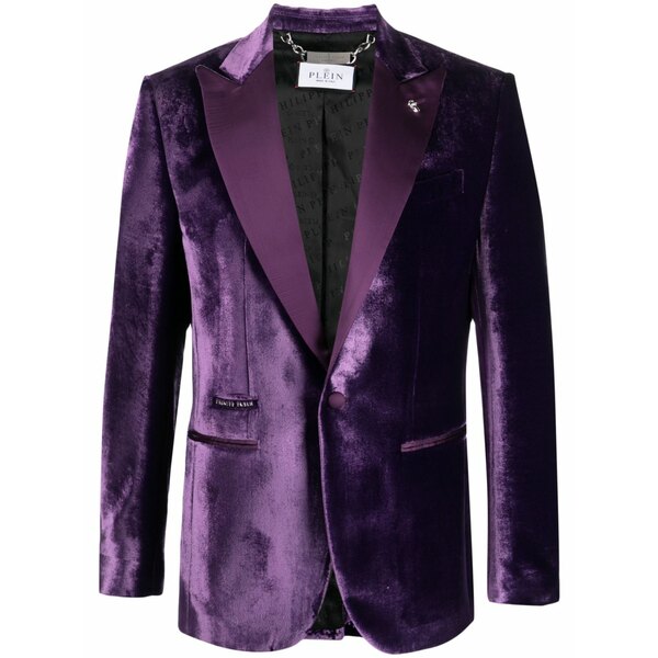 フィリップ飾り気の無い メンズ 上衣＆上衣 アウター Single-breasted velvet blazer Purple