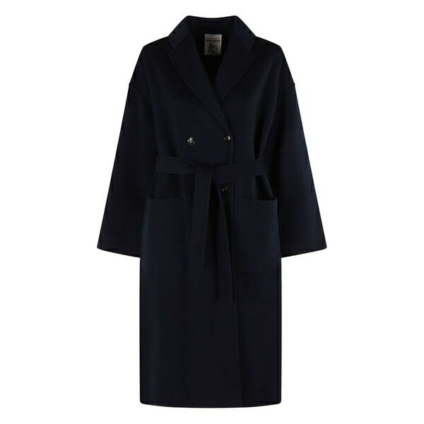 セミクチュール レディース 厚地の外套 アウター Double-breasted belted coat Blue