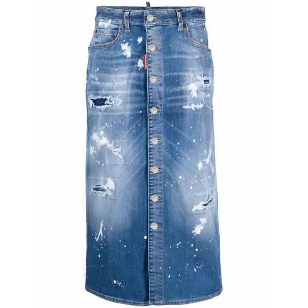 ディースクエアード レディース スコート ボトムス Distressed-effect denim MIDI skirt Blue