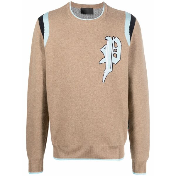 フィリップ飾り気の無い メンズ パーカー・スウェットシャツ アウター Intarsia-knit logo knitted sweatshirt Brown
