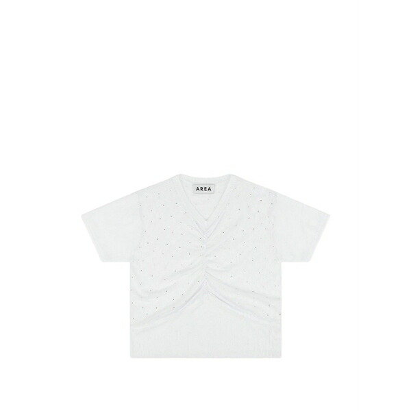 領域 レディース ティーシャツ トップス Crystal embellishment ruched top White