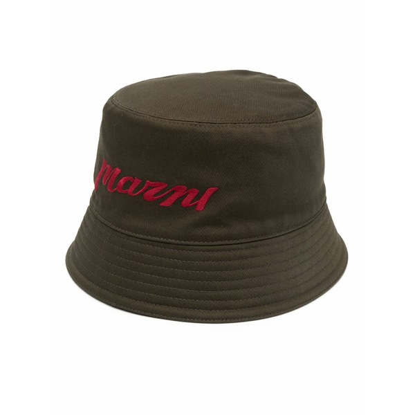 マルニ メンズ かぶり笠 佩び物 Logo-embroidered cotton bucket hat Green