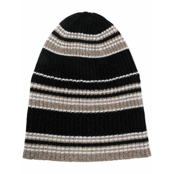 バリー メンズ かぶり笠 添え物 Cashmere striped beanie hat Black