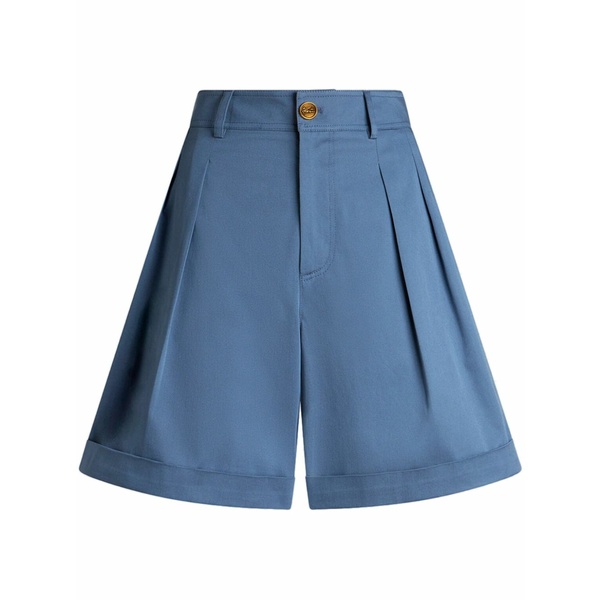 エトロ レディース 心地好いズボン下 ボトムス Pleat-detailing cotton-blend shorts  Blue